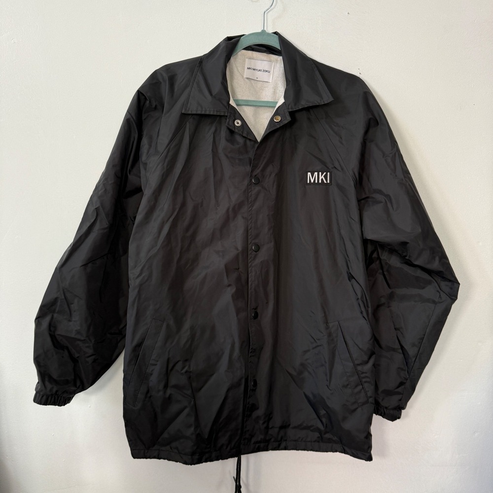 MKI Miyuki Zoku Mens Black Nylon Coach Jacket Logo‎ Patch Windbreaker Size M